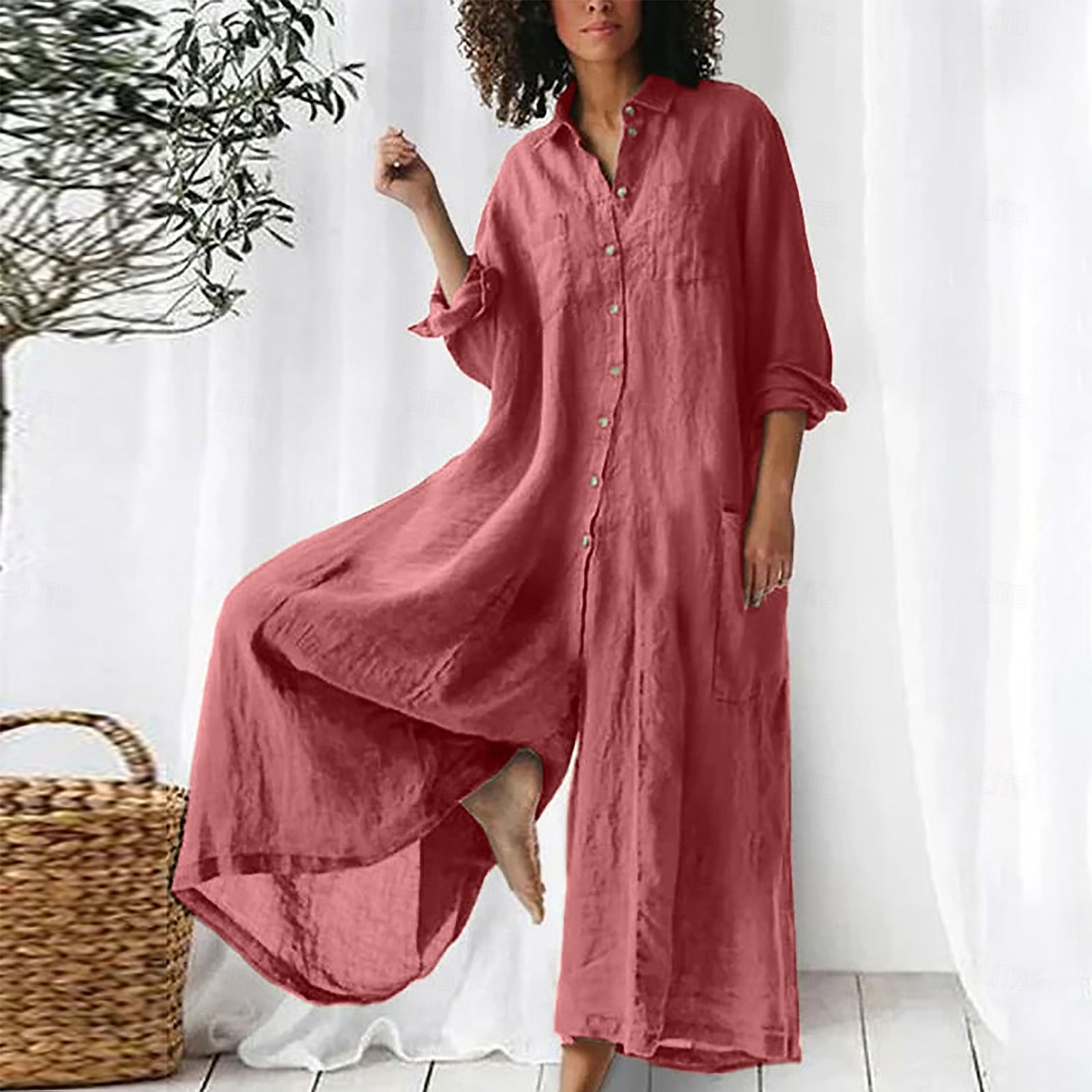 Women's Cotton Linen Jumpsuit Solid Color Active Floral Sleeveless Bootcut Vacation Street Regular Fit Black White Pink Summer 2025 - zł172.99 –P3
