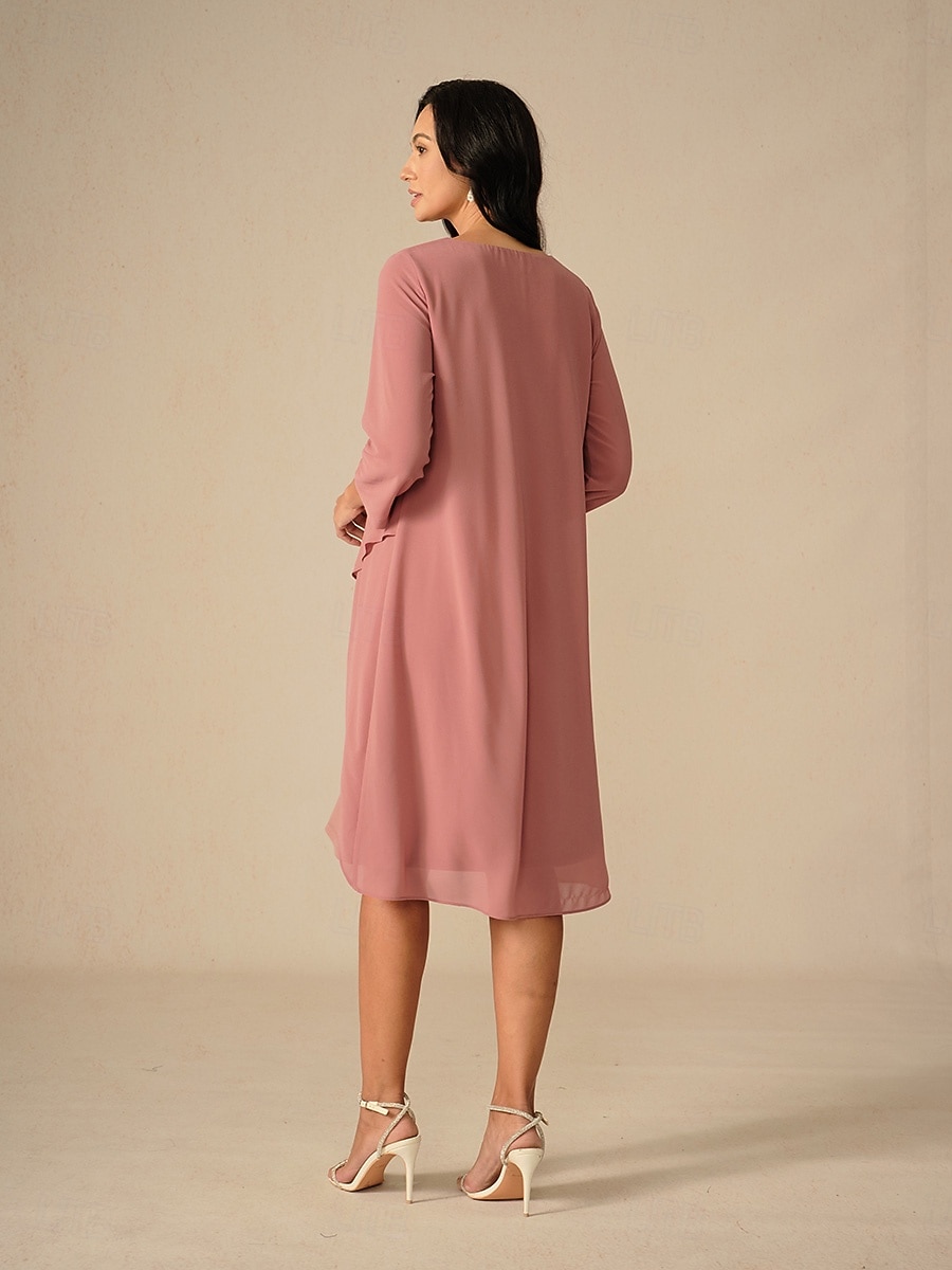 Dámské Šaty ke kolenům Áčkové šaty Elegantní Večírek Narozeniny Svatební host Koktejlový večírek Běžný Pevná barva 3/4 délka rukávu Tričkový Světlá růžová Léto 2025 - $45.99 –P6