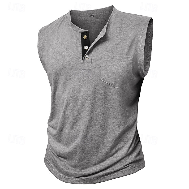 Herren Tank Top Weste Unterhemd Ärmelloses Shirt Ärmellos Henley Sommer Einfach Mode Designer Basic Klassisch Urlaub Straße Ausgehen Schwarz Weiß Dunkelmarine Top T-Shirt für Herren 2025 - $19.99 –P2