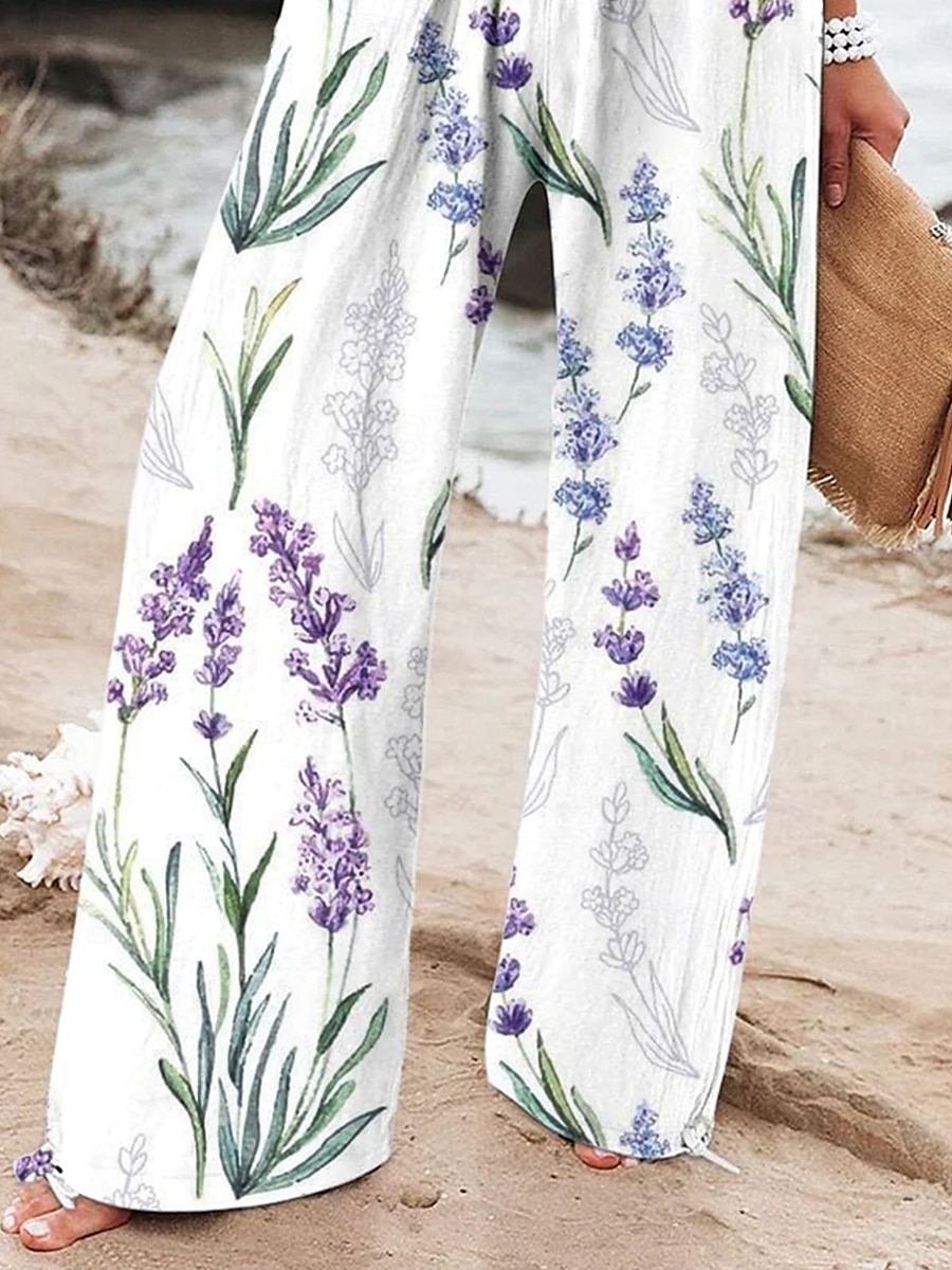 Mujer Perneras anchas Pantalones anchos Pantalones cortos de playa Vacaciones Vintage Moda Longitud total Alta cintura Graphic Flor Correa Estampado Transpirable Suave Microelástico Vacaciones Casual 2025 - $24.99 –P9