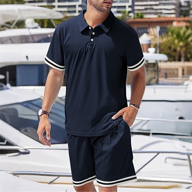 Men's Golf Shirt Golf Polos Shirts Work Casual Lapel Short Sleeve Basic Modern Color Block Patchwork 2 Piece Summer Regular Fit Black White Navy Blue Dark Green Khaki Light Grey Golf Shirt 2025 - $23.99 –P6