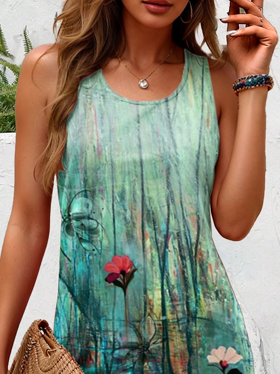 Damen Minikleid Freizeitkleid Sommerkleid A Linie Kleid Schulterfreies Kleid Urlaub Lässig Boho Party Ferien Normale Passform Ombre Blumen Grafik Ärmellos U-Ausschnitt Salbeigrün Sommer 2025 - $21.99 –P2