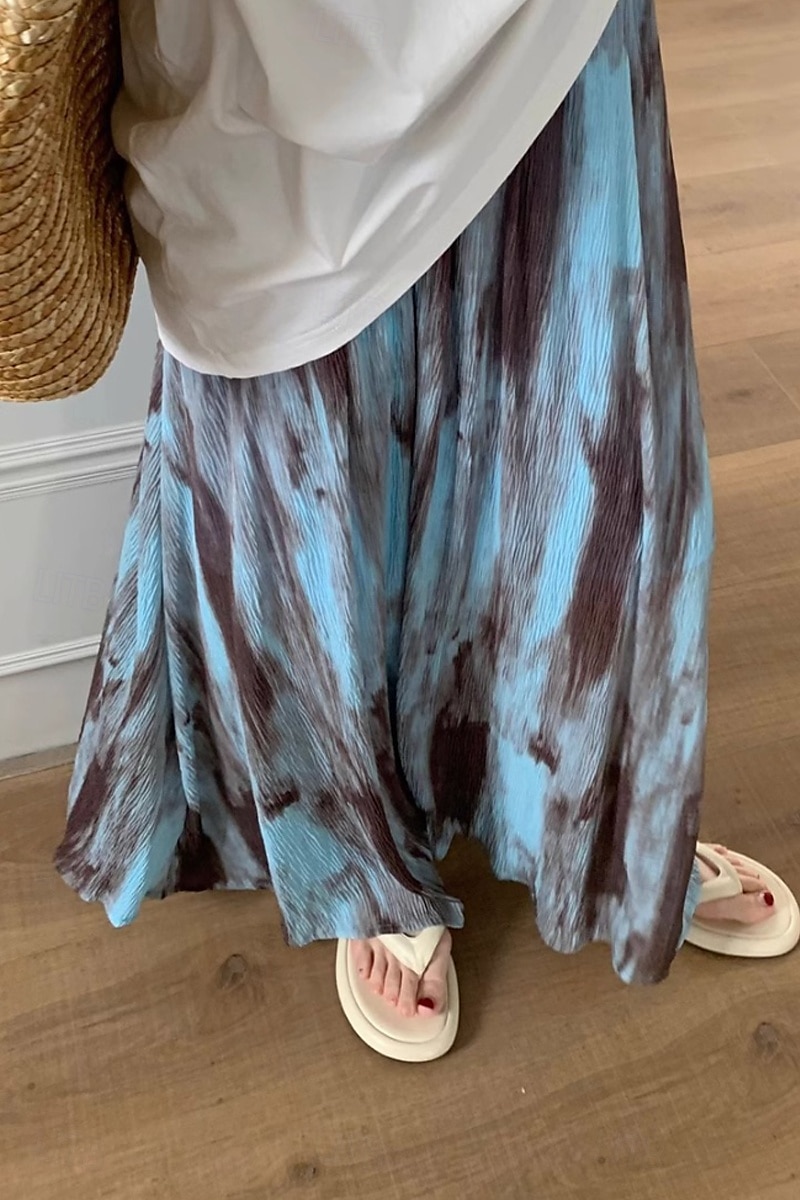 Pentru femei Fustă Epocă Boho Maxi Talie Medie Fuste Cravată Imprimeu Micro-elastic Vacanță Casul / Zilnic Negru Albastru piscină Vară Poliester 2025 - $22.99 –P8