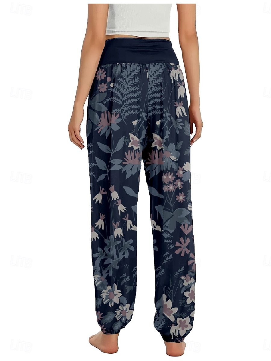 Per donna Pantaloni ispirati al lino Gamba larga Pantaloni Stile Etnico Casual Boho Lunghezza intera Vita Alta Floreale Foglia Tropicale Tasca Elastico in vita Stampa Traspirabilità Morbido del 2025 a $21.99 –P5
