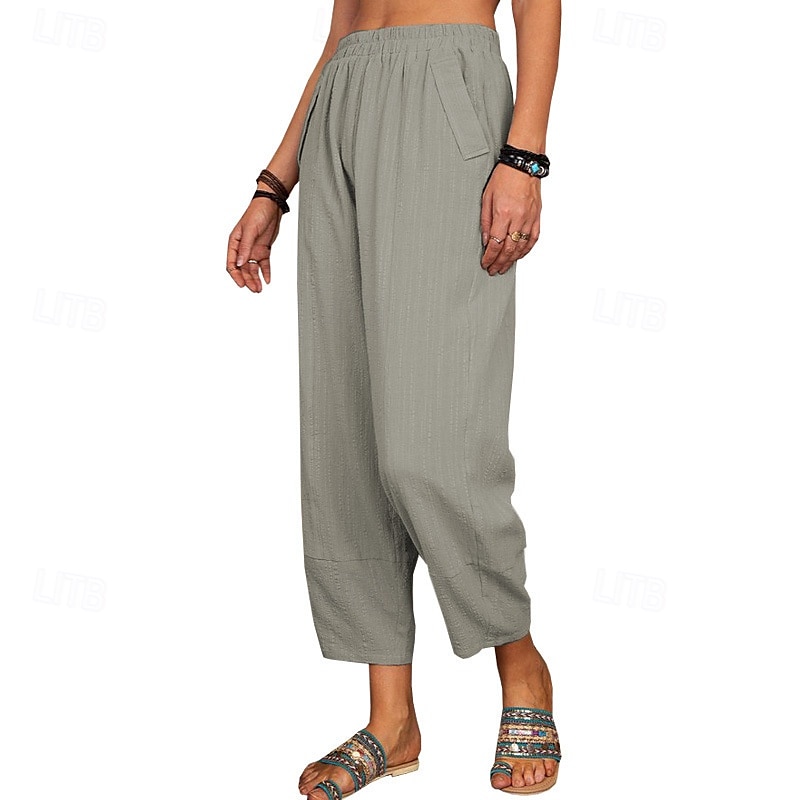 Per donna Pantaloni in cotone e lino Pantaloni Eleganti Streetwear Casual Lunghezza intera Naturale Semplice Tasca Elastico in vita Comodo Confortevole Uscire Weekend Vinaccia Grigio Nero Bianco del 2025 a $24.99 –P5