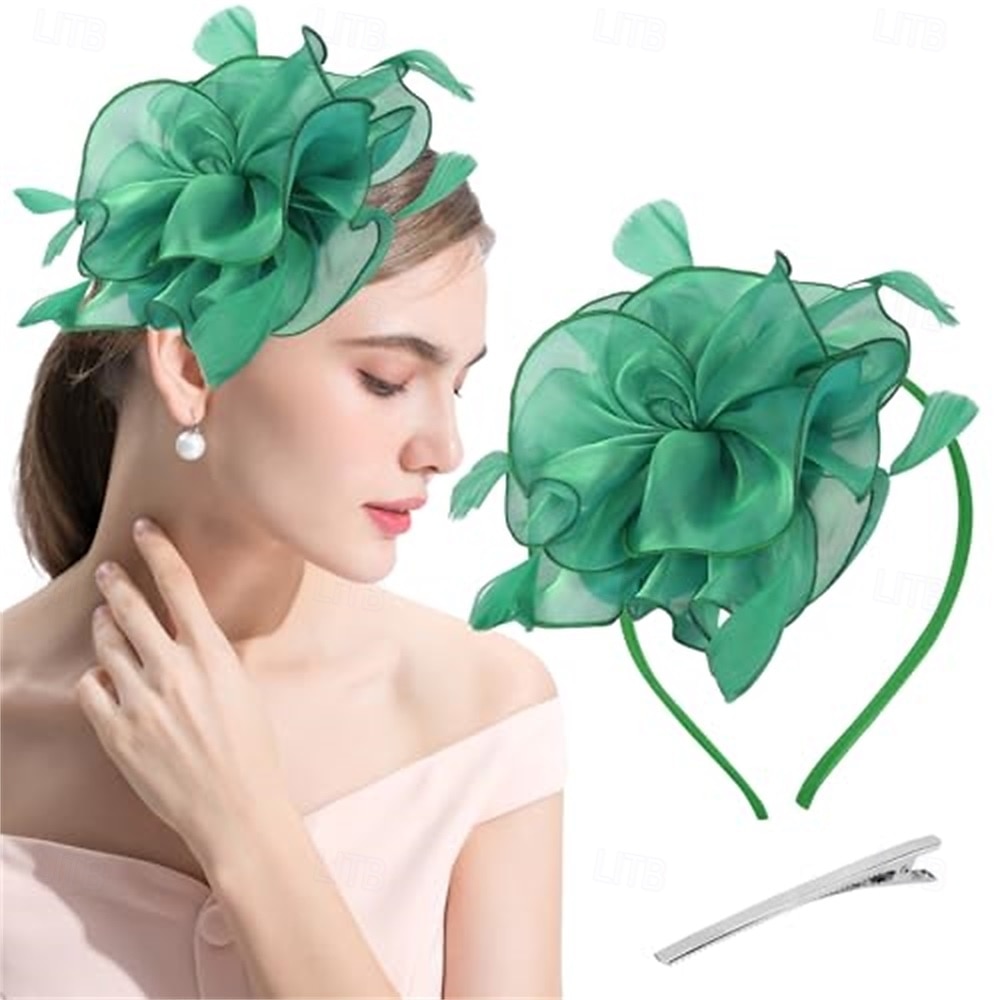 fascinators lue blomst mesh multi farge fjær bånd på pannebånd og klips teselskap hodeplagg for jenter kvinner 2025 - $32.99 –P8