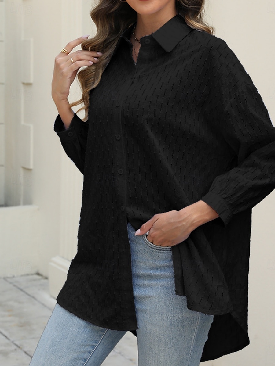 Dames Overhemd Effen Kleur Stijlvol Casual Lange mouw Overhemdkraag Normale tops Dagelijks Knop Zwart Wit Blozend Roze blauw Zomer Lente 2025 - $26.99 –P8