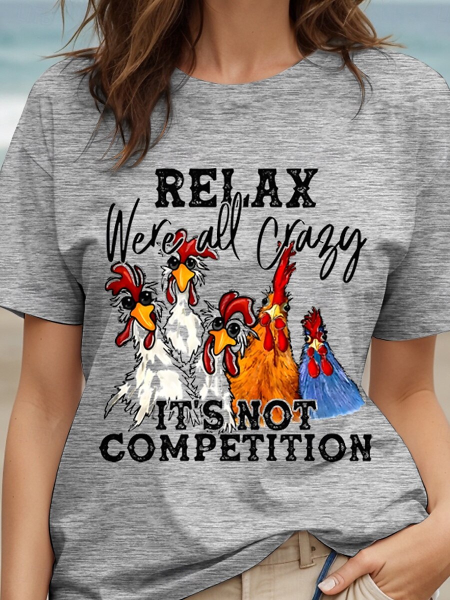 Pentru femei Tricou Cămașă din bumbac Grafic Cocoș Scrisă Epocă Stilat Clasic Manșon scurt Stil Nautic Rotund Topuri obișnuite Zilnic Imprimeu Alb Gri Vară 2025 - $19.99 –P3