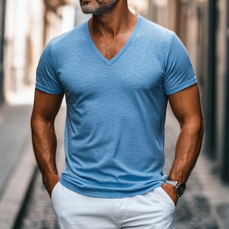 Men's T Shirt Tee Top Bamboo T-shirt Short Sleeve Short Sleeves V Neck Summer Solid Color Plain Fashion Designer Basic V Neck Casual Vacation Street Blue Top Tee for Men 2026 - $17.99 –P1