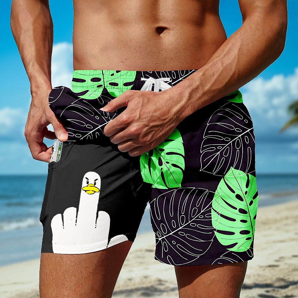Herre Morsom And Palmeblad Fôret shorts 2 i 1 svømmeshorts Badeshorts Medium Midje Hawaiisk Feriereise Ferie Strand Klær Sidelommer Med kompresjonsforing Elastisk snøring i midjen Designer Klær 2025 - $21.99 –P3