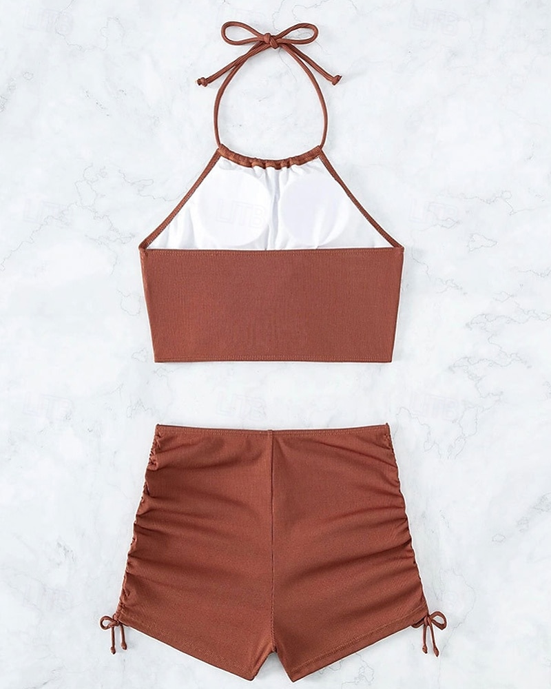 Dames Zwemkleding Bikini 2 stuks Zwempak Blote rug Strand Kleding Zomer Effen Kleur Halternek Mouwloos Badpakken 2025 - $24.99 –P3