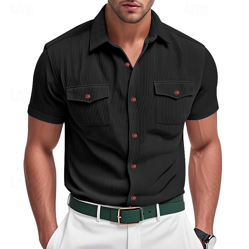 Per uomo Camicia Camicia Estiva Camicia casual Camicia di Velluto a Coste Camicia con Bottoni Camicia cargo Nero Bianco Blu marino scuro Azzurro cielo Albicocca Manica Corta A righe Bavero Casuale del 2025 a $21.99 –P8