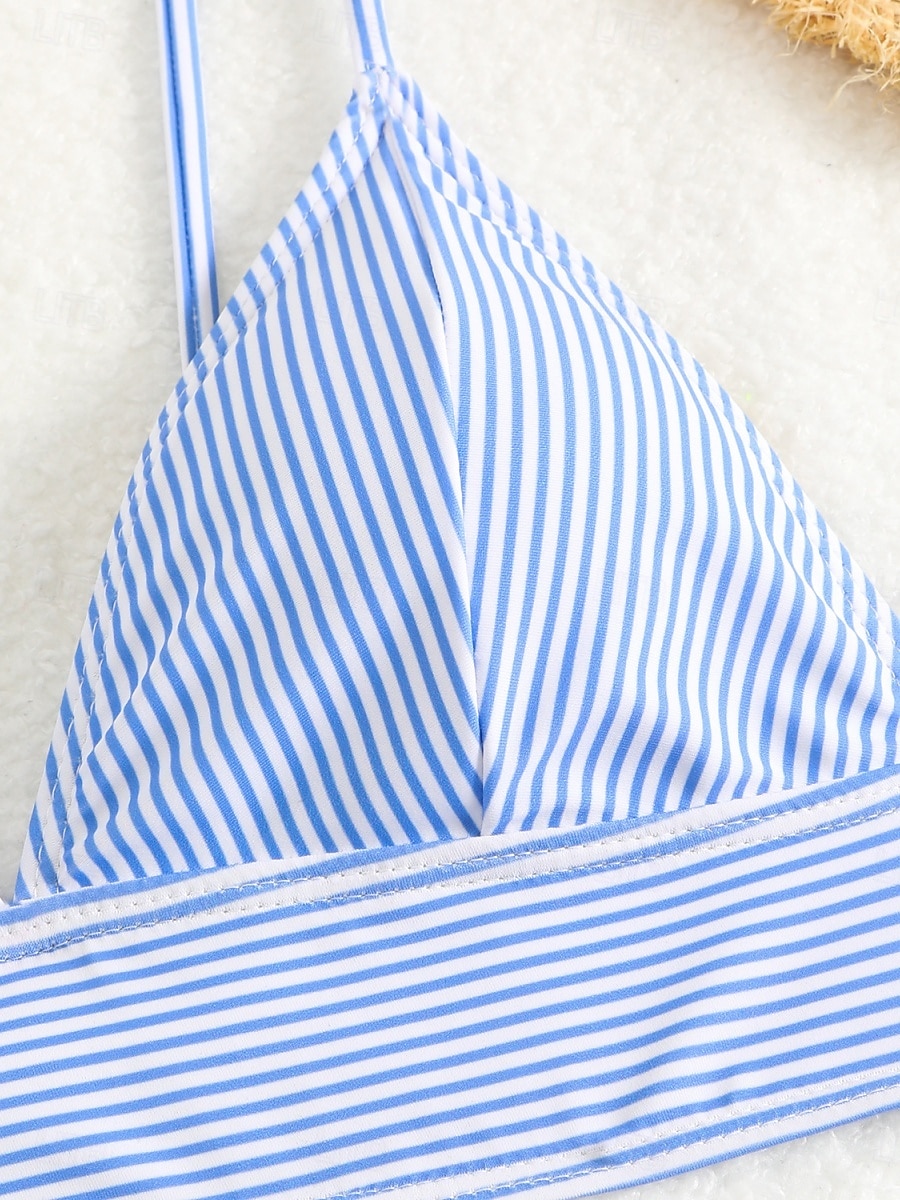 Kvinnors baddräkter bikini 2-delad tärnande baddräkt rygglös semester strandkläder randig V-hals ärmlös baddräkter 2025 - $17.99 –P13