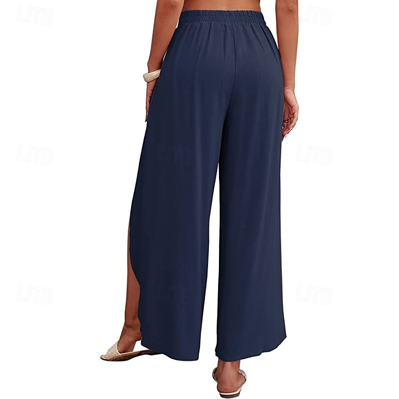 Per donna Pantaloni in cotone e lino Pantaloni Eleganti Casual Lunghezza intera Naturale Semplice Elastico in vita All'aperto Confortevole Streetwear Uscire Aalbicocca Giacinto Blu cielo chiaro Nero del 2025 a $27.99 –P20