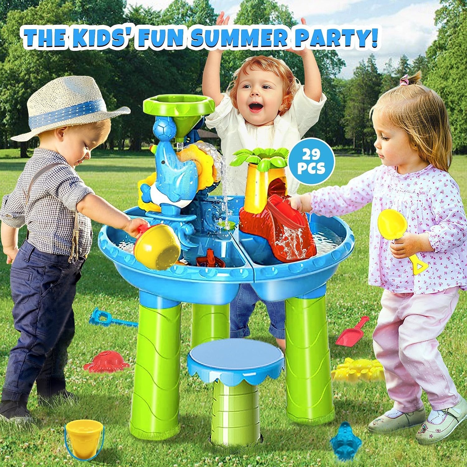 Table à eau pour tout-petits de 3 à 5 ans et de 1 à 3 ans - Table à eau d'extérieur pour enfants - Table sensorielle de sable, jouets de plage d'été, table d'activités de bac à sable, jouets d'eau de 2025 ? $101.99 –P3