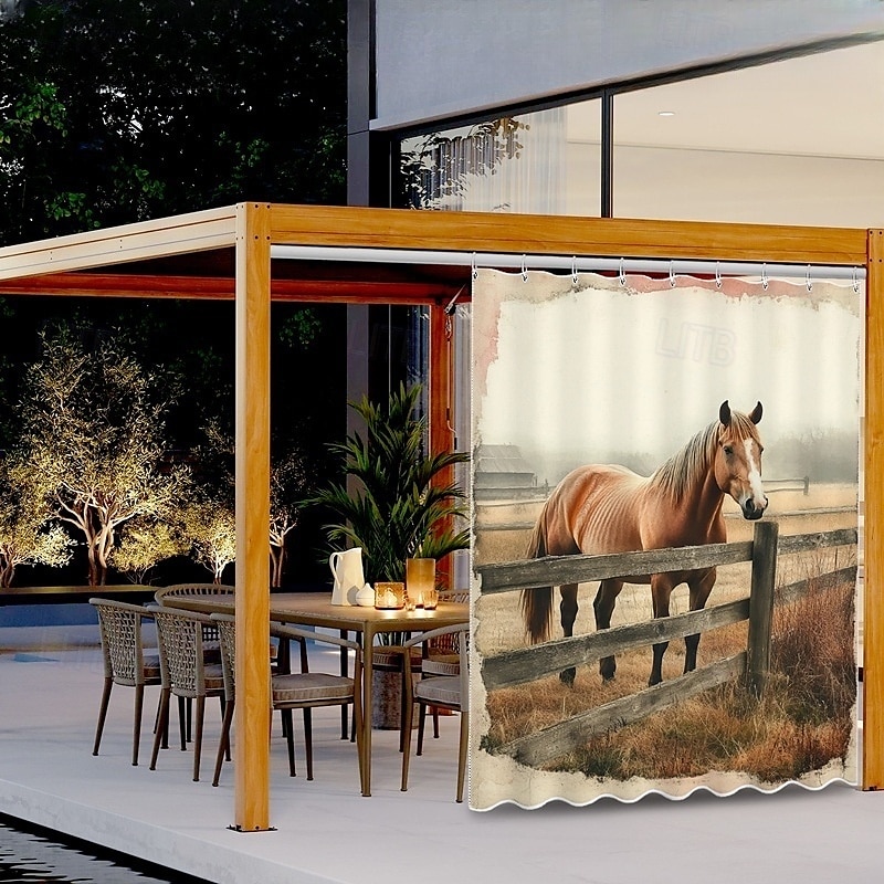 Cortină Externă Impermeabilă pentru Intimitate Draperii pentru Patio Glisante Cortine pentru Pergolă cu Ochiuri 3D cu Cai pentru Foișor Balcon Veranda Petrecere 1 Panou 2025 - $34.99 –P2