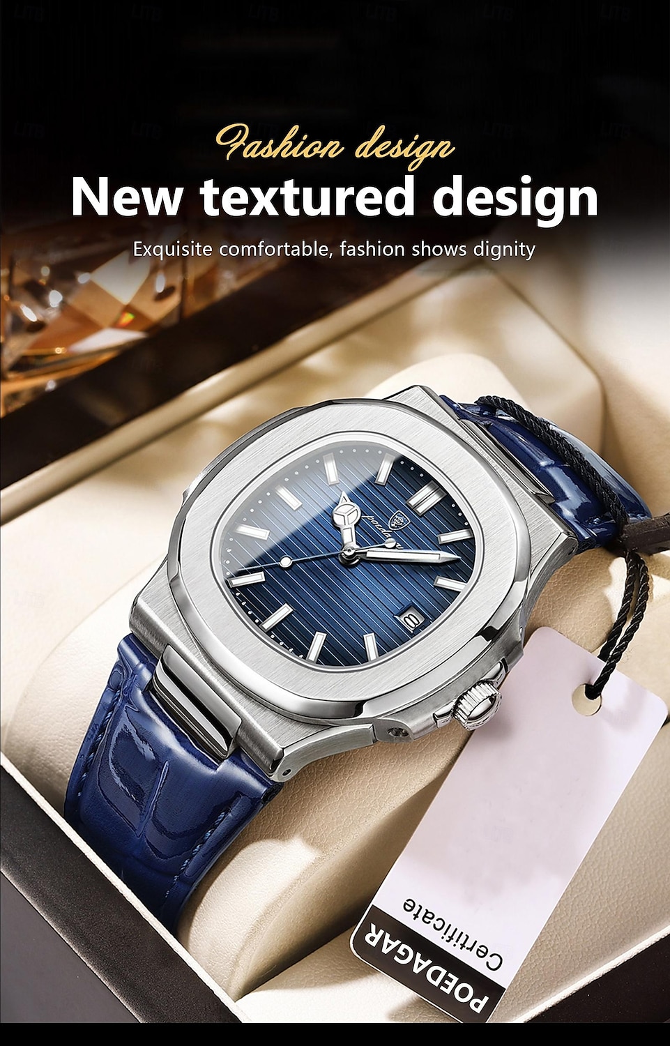 Top Luxury Square Men's Watch, Date Display, Waterproof, Luminous, High-Quality Leather, Modern Quartz Wristwatch 2025 - $33.99 –P4