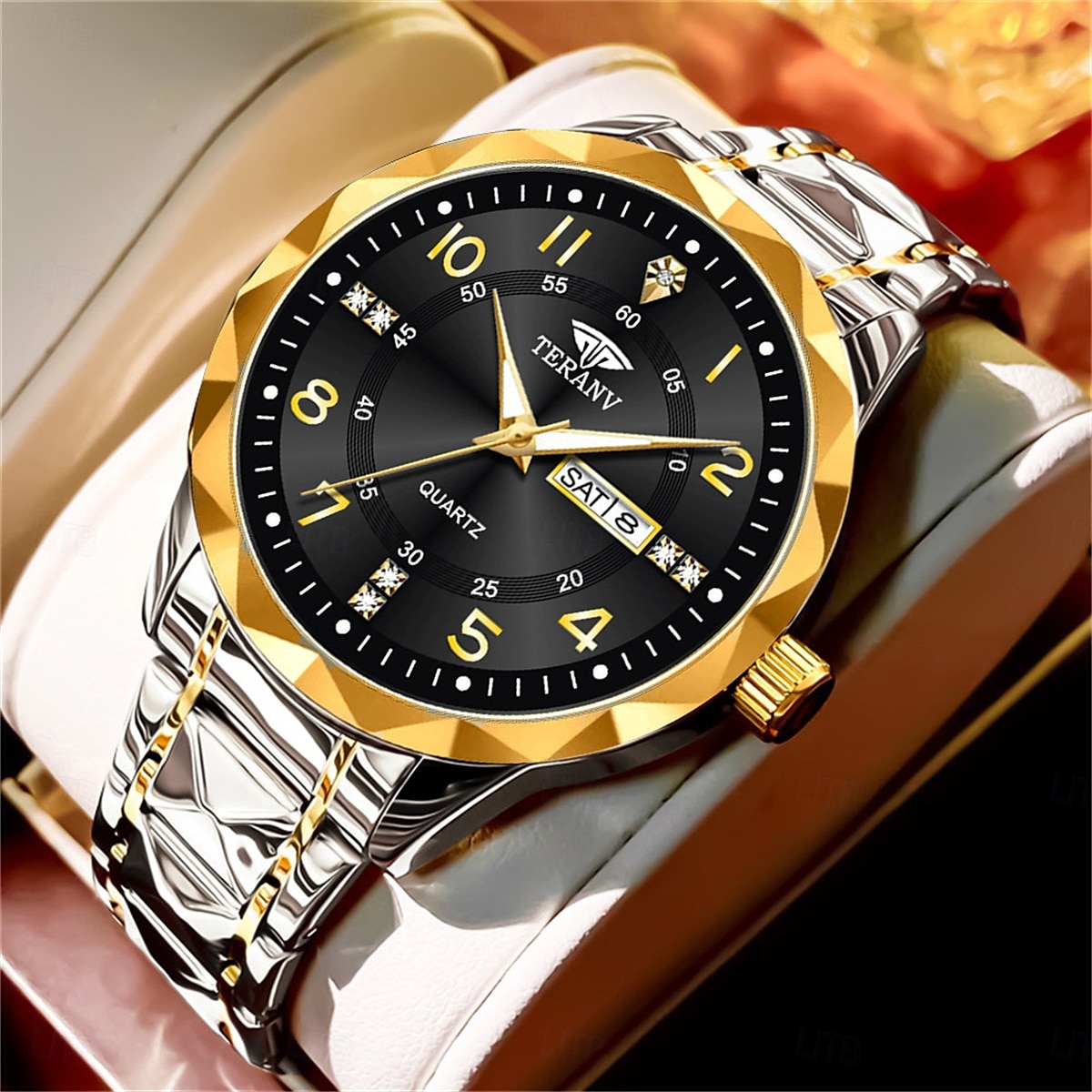 Orologio da Uomo alla Moda al Quarzo Quadrante Digitale a Rombo Doppio Calendario Luminoso Orologio Impermeabile in Acciaio con Decorazione di Strass Orologio da Affari del 2025 a $31.99 –P2