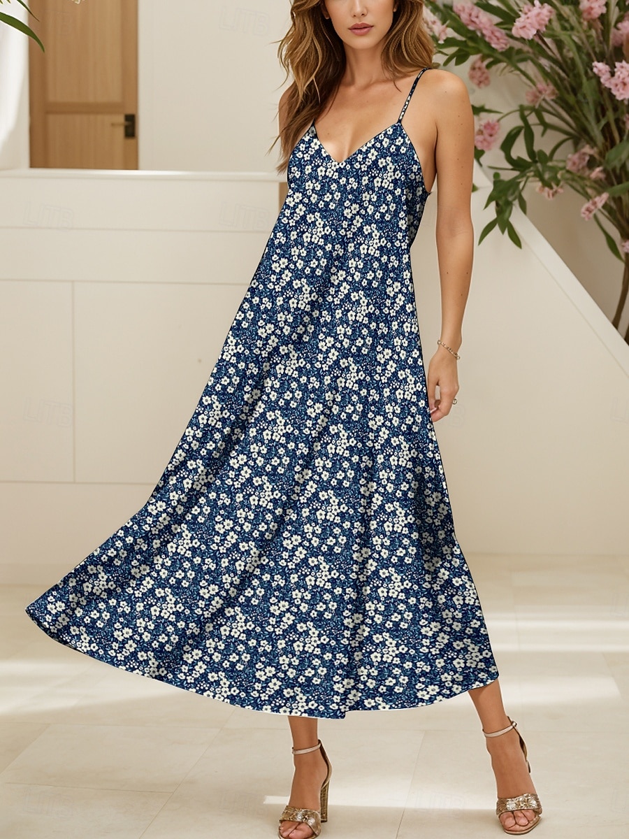 Women's Maxi Dress Sundress A Line Dress Summer Dress Slip Dress Elegant Vacation Casual Regular Fit Floral Graphic Sleeveless V Neck Spaghetti Strap Red Blue Green Summer Spring 2025 - $28.99 –P4