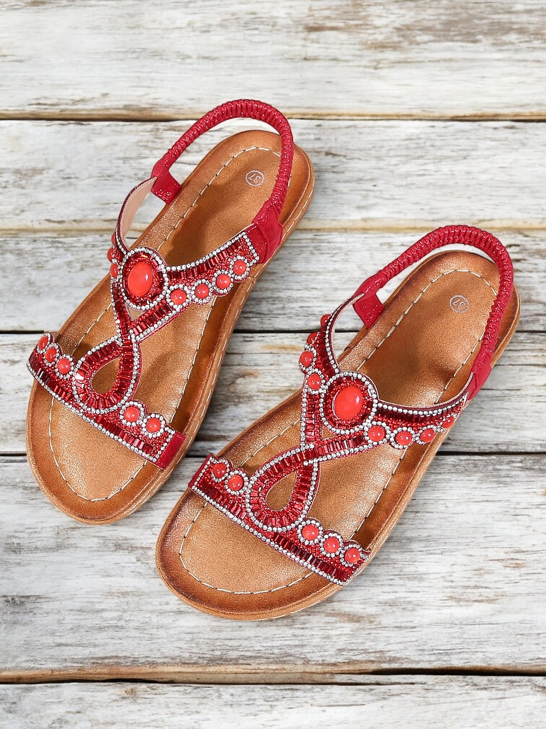 női kék strassz t-pántos lapos szandál – boho drágakőből készült felbújós nyári cipő strandra és hétköznapi viseletre 2025 - $26.99 –P5