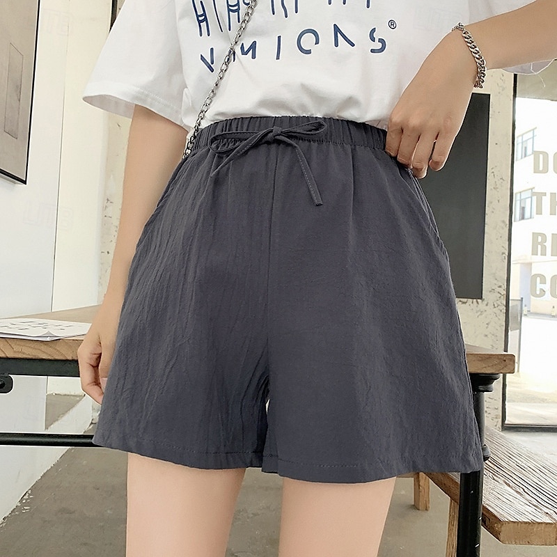 2025年 女性用 リネン風ショートパンツ スラックス クロップパンツ ファッション ストリートファッション 膝丈 ナチュラルウエスト 平織り ポケット 弾性巾着デザイン 快適 通気性 お出かけ 週末 フォレストグリーン ブラック ターコイズ ホワイト 夏 レギュラー  コレクション – $15.99 –P7