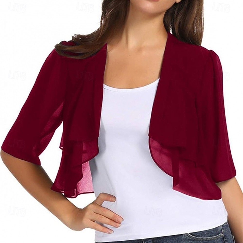 Ženský wrap elegantní ochrana proti slunci krátký rukáv chiffon svatební wrapy s čistou barvou pro svatbu v létě 2025 - $24.99 –P5