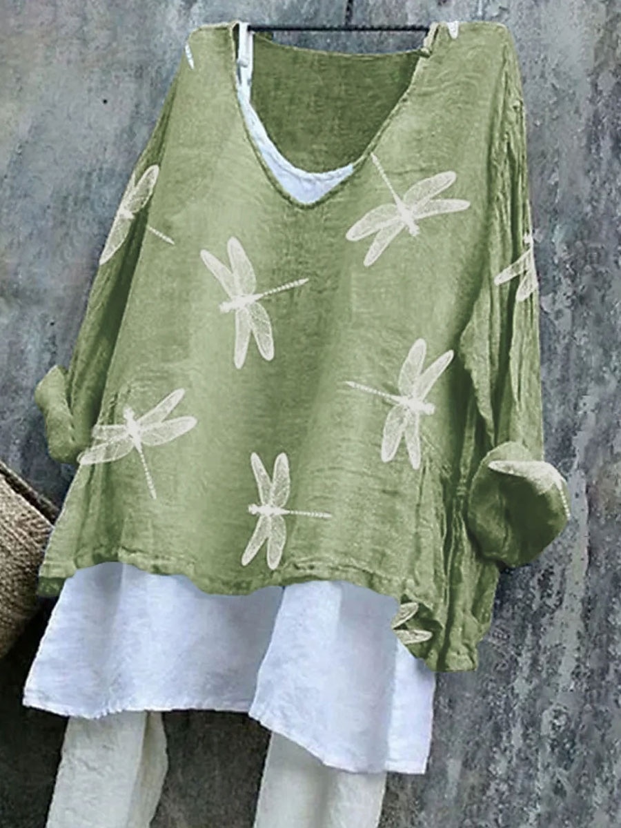 Dame Bluse Grafisk Dragonfly Stilfull Fritid 3/4 ermer V-hals Vanlige topper Daglig Rosa Blå Lilla Grønn Sommer Vår 2025 - $24.99 –P3