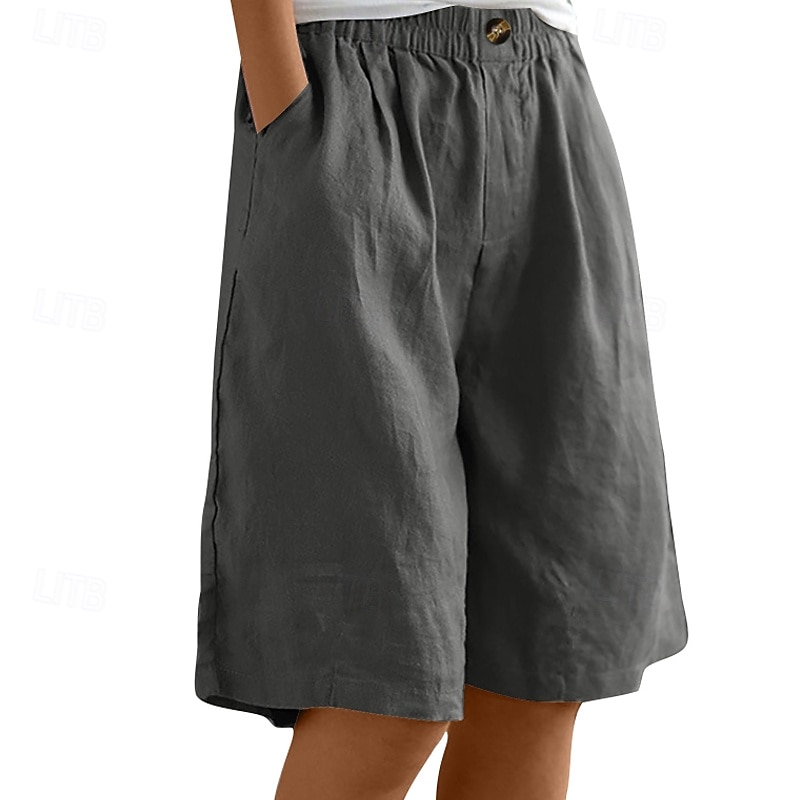 Dame Shorts Bukser Fritid Knelengde Naturlig عادي Lomme Elastisk midje comfy Utendørs Dagligdagstøy Ut på byen Påfugl Blå Aprikos Lysebrun Lys Himmelblå Sommer Normal 2025 - $16.99 –P13