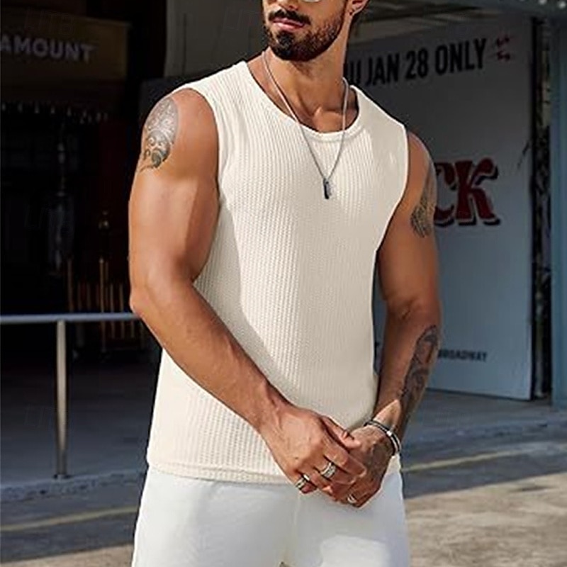 Herre Vest topp Underskjorte Ermeløs skjorte Ermeløs Crew-hals Sommer عادي Mote Designer Feriereise Gate Ut på byen Svart Hvit Navyblå Topp T-skjorte for menn 2025 - $14.99 –P12