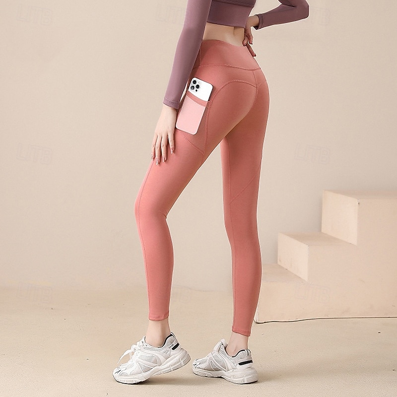 Per donna Pantaloni da yoga Leggings da yoga con Tasca per Telefono Sollevamento glutei Controllo addominale Vita Alta Pilates Allenamento in Palestra Allenamento Collant Tinta unica Nero Rosa Rosso del 2026 a $12.99 –P14