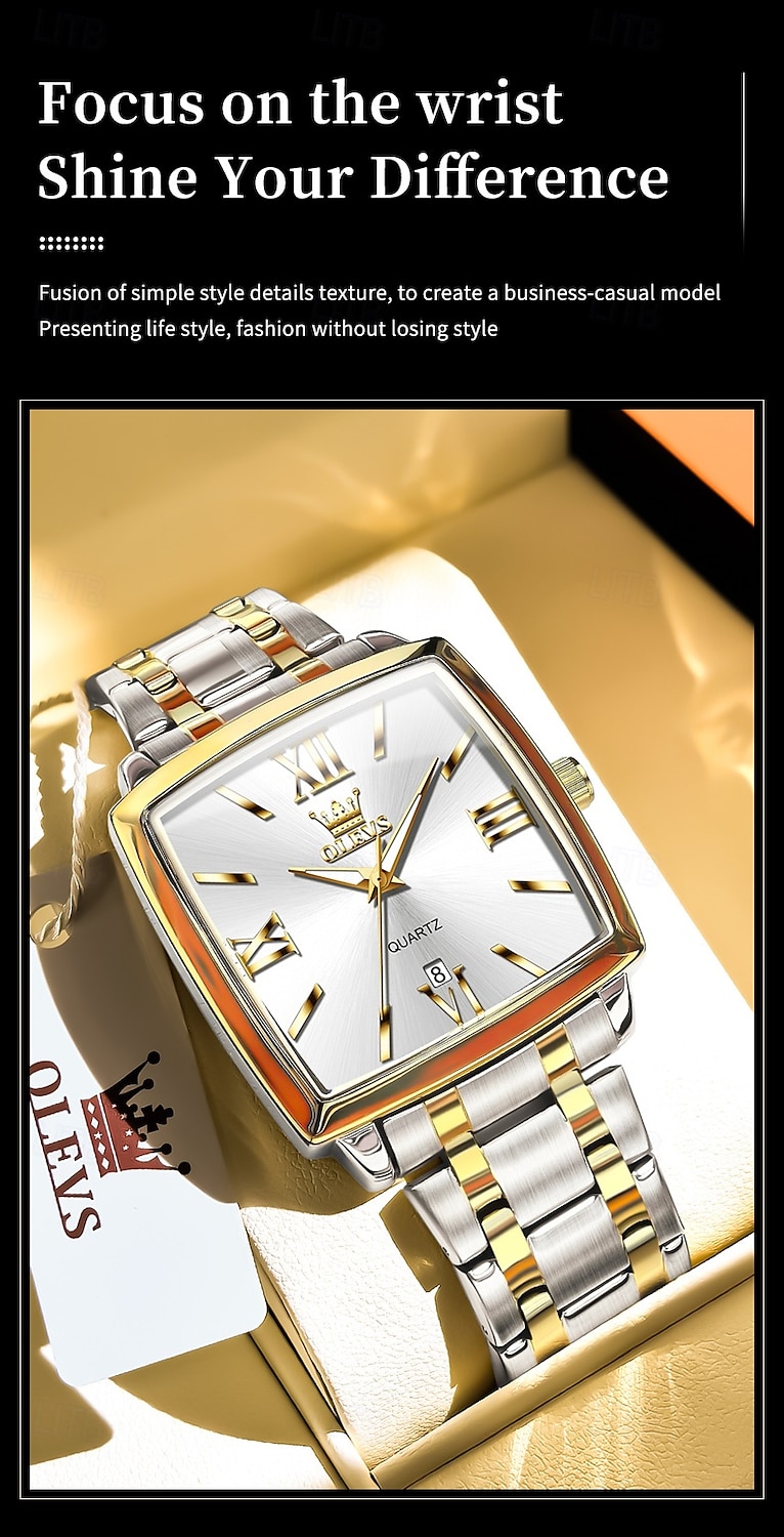 OLEVS 2969 Men's Fashion Square Watch, Waterproof, Luminous Stainless Steel, Automatic Date, Modern Quartz Movement 2025 - $47.99 –P13