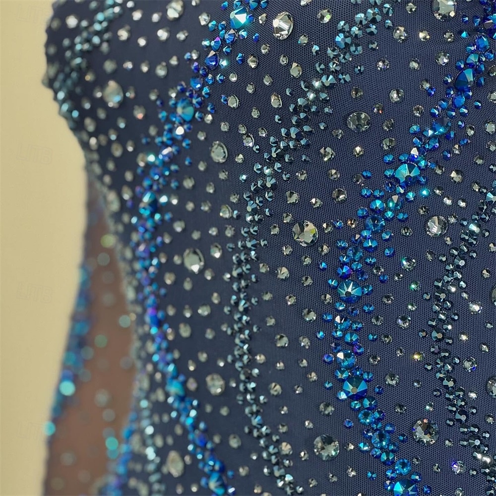 Figure Skating Dress Women's Girls' Ice Skating Dress Navy Thumbhole Open Back Mesh High Elasticity Training Competition Skating Wear Classic Crystal / Rhinestone Long Sleeve Ice Skating Figure 2025 - GBP £215 –P2