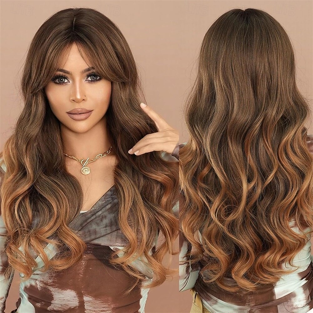 Peruca longa cacheada com mechas e franja cortina para mulheres, cabelo sintético em camadas de 28 polegadas, resistente ao calor, perucas de aparência natural para uso diário de 2026 por $27.99 –P3