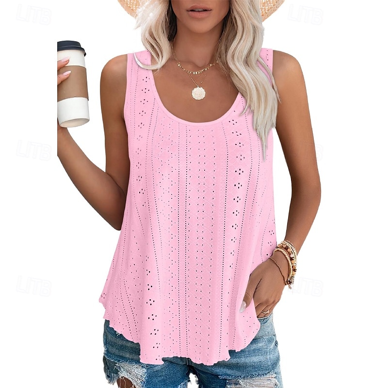 Per donna Camicie di cotone e lino Blusa Semplice Moderno Casual Senza Maniche Girocollo Top Regolari Quotidiano Uscire Asimmetrico Nero Bianco Rosa Estate del 2025 a $20.99 –P2
