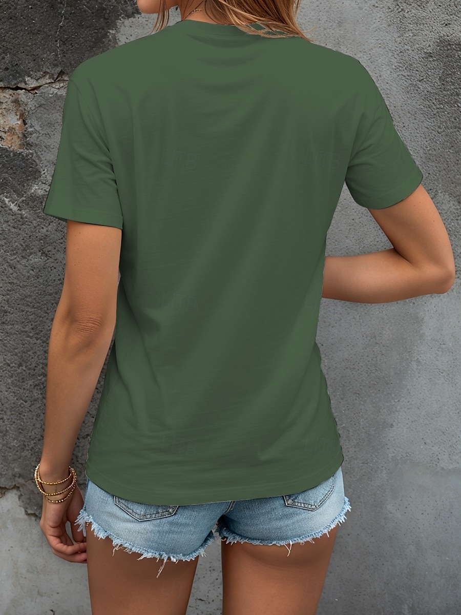 Femmes T-shirt Graphique Lettre ancien Élégant Classique Manche Courte Col en V Hauts Réguliers Quotidien Sortir Week-end Imprimé Noir Bleu Vert Gris Été Printemps de 2025 ? $19.99 –P2