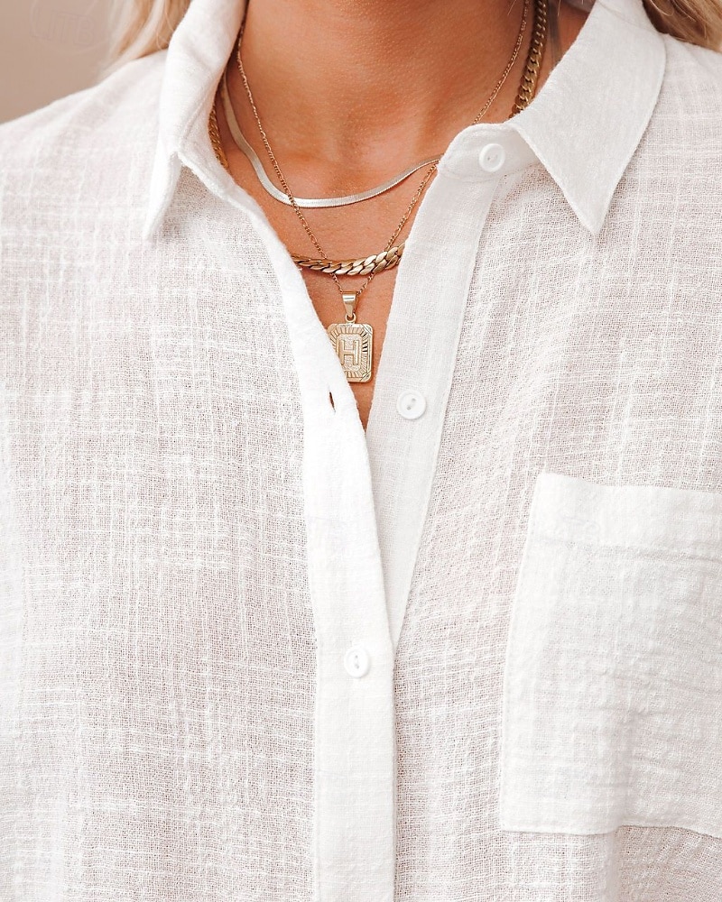 Per donna Camicie di cotone e lino Blusa Semplice Moderno Casual Manica Corta Colletto a Camicia Top Regolari Ferie Uscire Bottoni Tasca Nero Bianco Rosa Estate del 2025 a $24.99 –P6