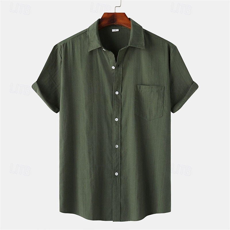 Herr Skjorta Casual skjorta Knapp upp skjorta Slät Semester Gata Svart Vit Gul Armégrön Kortärmad Kavajslag Sommar Kläder Button-Down 2025 - $25.99 –P8