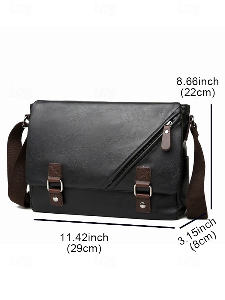 Men's Faux Leather Messenger Bag – Vintage Business Shoulder Bag with Adjustable Strap and Buckle Detail, Professional Briefcase for Office, Work and Travel 2025 - $39.99 –P3