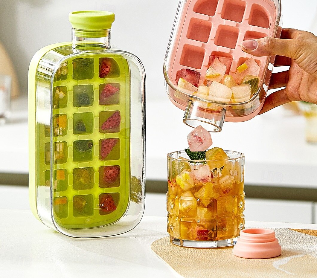 jégpalack csésze 2 az 1-ben érintésmentes, 800 ml-es, jégkockatartó vizespalackok jégkockapalackok szalmával hordozható érintésmentes jégkocka tálcák fedéllel és tárolóval, alkalmas otthoni 2025 - $13.99 –P11