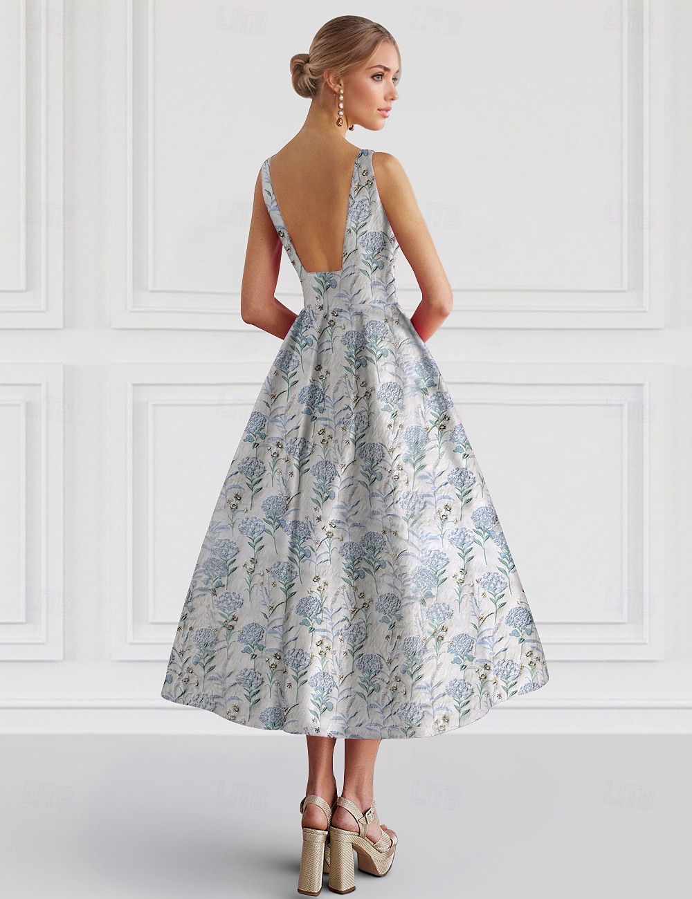 Abiti da Cocktail A-Line in Jacquard Floreale Elegante Abito Matrimonio Formale Lunghezza Alla Caviglia Senza Maniche Collo a Giro Nylon con Stampa Floreale Abito per Invitati Matrimonio del 2025 a $129.99 –P3