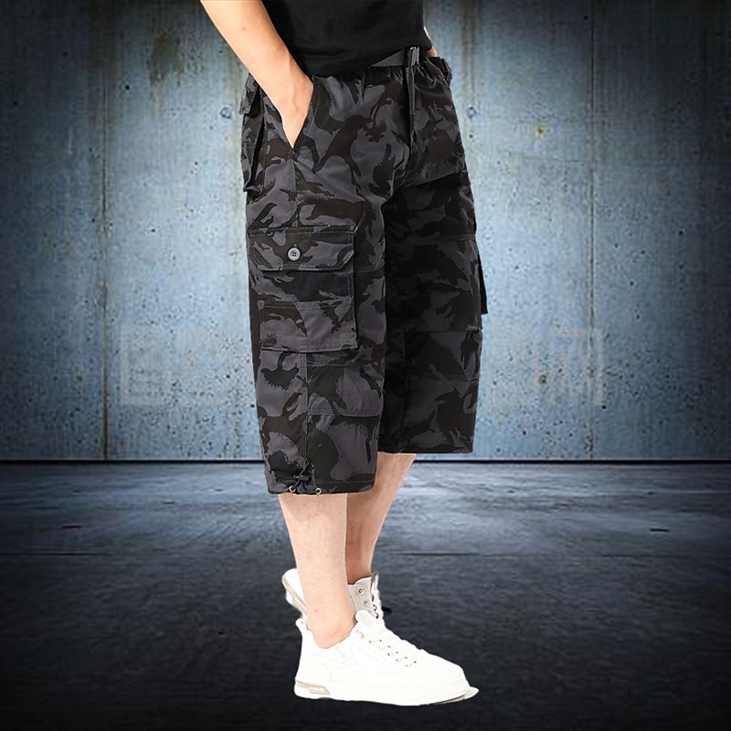 Муж. Шорты-карго Шорты Летние шорты Кулиска Эластичная талия Мульти карман Полотняное плетение Комфорт Пригодно для носки До щиколотки на открытом воздухе спорт Повседневные Мода На каждый день 2025 - $23.99 –P5