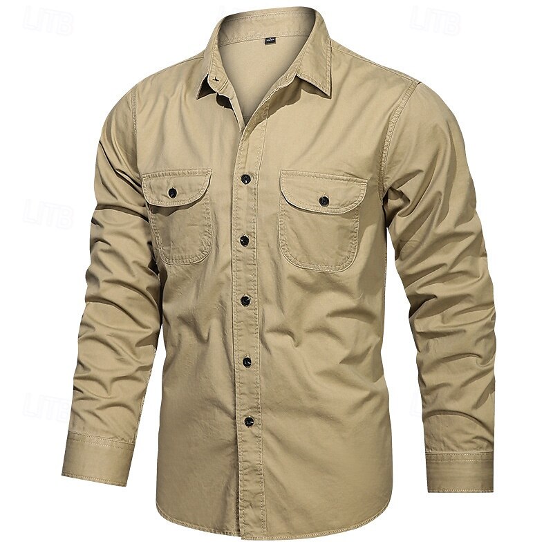 Herren Hemd Sommerhemd Freizeithemd Knopfhemd Cargohemd Dunkel Blau Kaki Armeegrün Langarm Einfach Hemdkragen Urlaub Hawaiianisch Tasche Bekleidung 100% Baumwolle Mode Lässig Bequem 2025 - $36.99 –P1