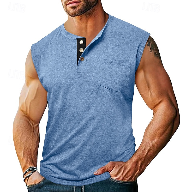 Herren Tank Top Weste Unterhemd Ärmelloses Shirt Ärmellos Henley Sommer Einfach Mode Designer Basic Klassisch Urlaub Straße Ausgehen Schwarz Weiß Dunkelmarine Top T-Shirt für Herren 2025 - $19.99 –P7