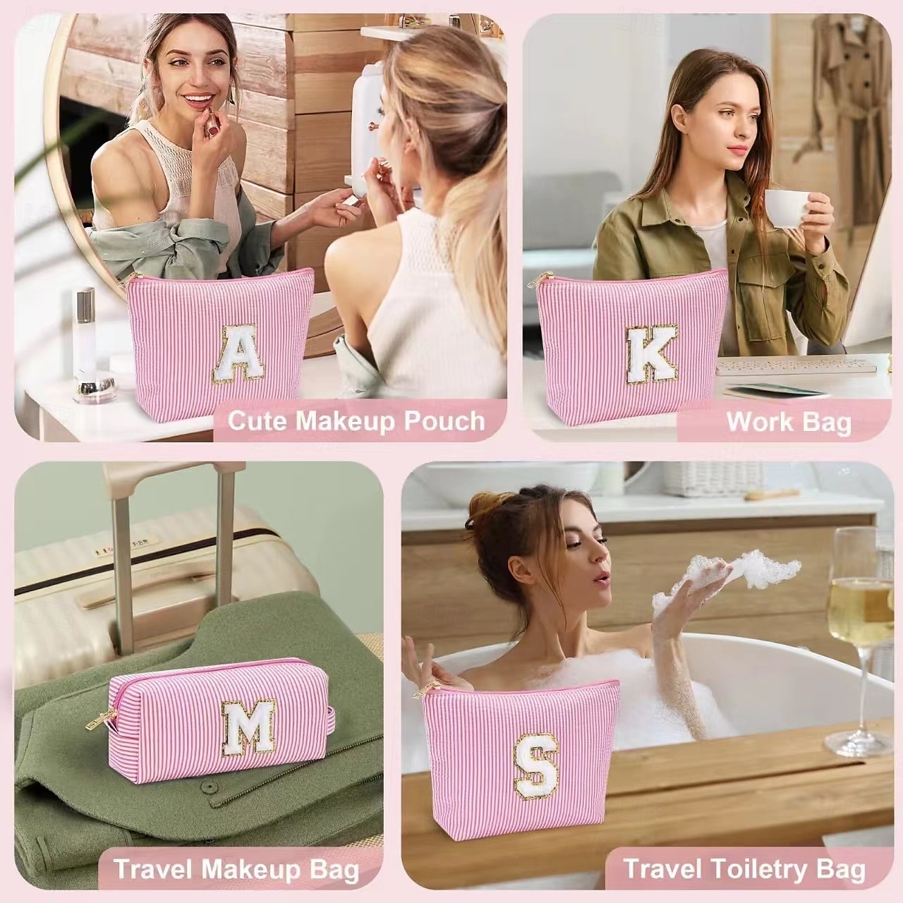 2ks personalizované počáteční taštičky na make-up pro ženy kosmetická taštička na cesty toaletní potřeby dárek pro maminku ke dni matek nezbytnosti dárky pro dívky dárek pro dospívající dívky dárky 2025 - $11.49 –P4