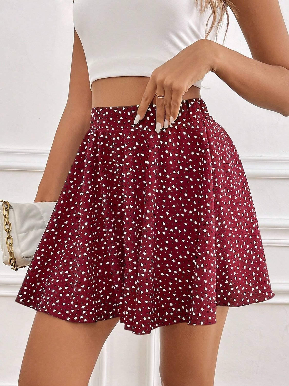 Jupe courte pour femmes culottes slim mode décontractée mini jupes taille haute graphique pois micro-élastique quotidien noir rouge bleu marine été polyester de 2025 ? $19.99 –P6