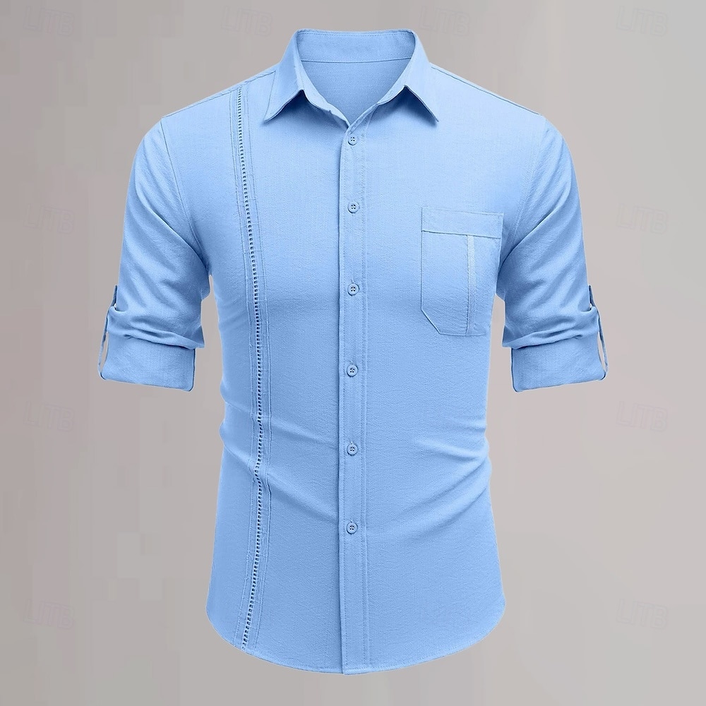 Per uomo Camicia in cotone e lino Semplice Vacanza Casuale Nero Bianco Blu Manica Lunga Bavero Primavera & Estate Abbigliamento del 2025 a $21.99 –P4