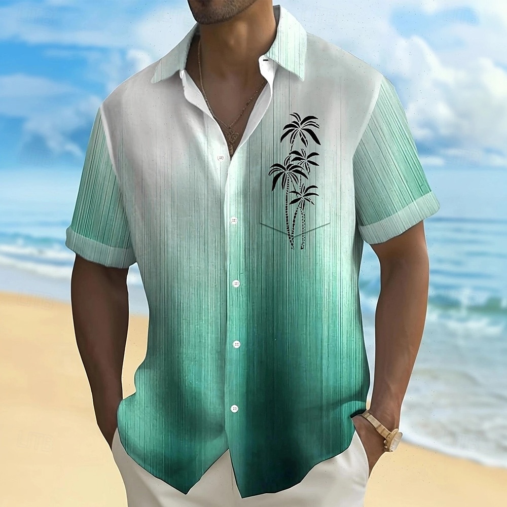 Herr Gradientfärg Kokosnötspalm Skjorta Hawaii skjorta Knapp upp skjorta Kortärmad Hawaiisk Semester Helgdag Standkläder Sommar Vår Nedvikt 3D-utskrift krage skjortor Främre en ficka Blå Grön 2025 - $23.99 –P2