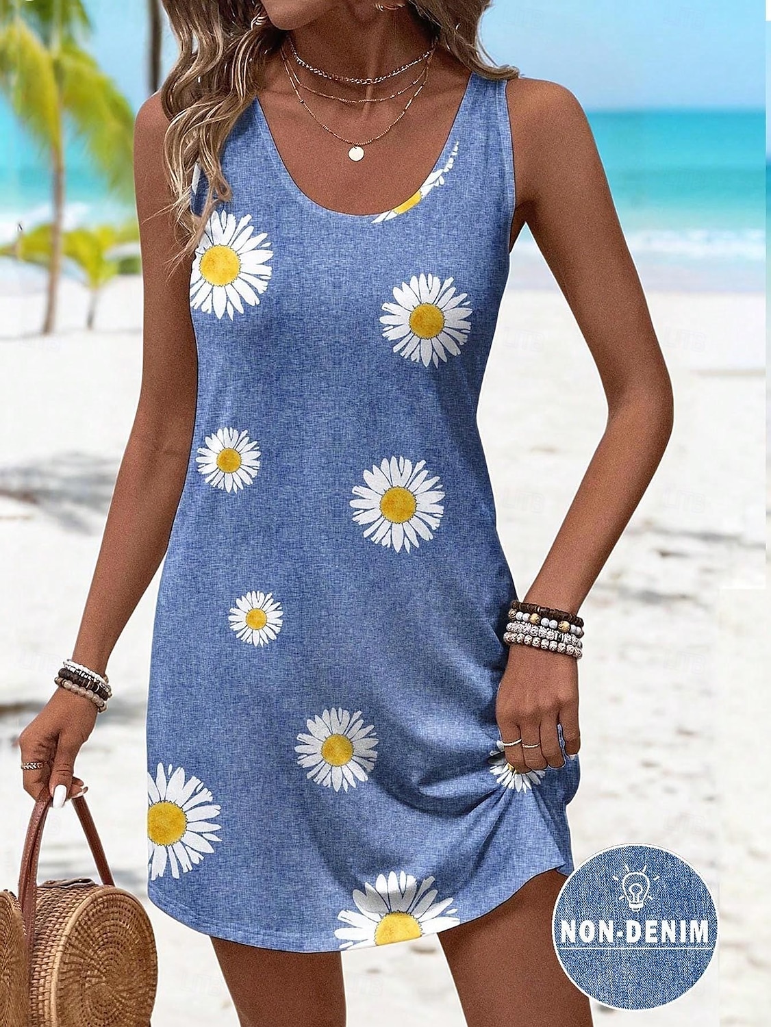 Damen Minikleid Sommerkleid A Linie Kleid Urlaub Lässig Täglich Normale Passform Blumen Grafik Ärmellos U-Ausschnitt Blau Orange Sommer 2025 - $21.99 –P3