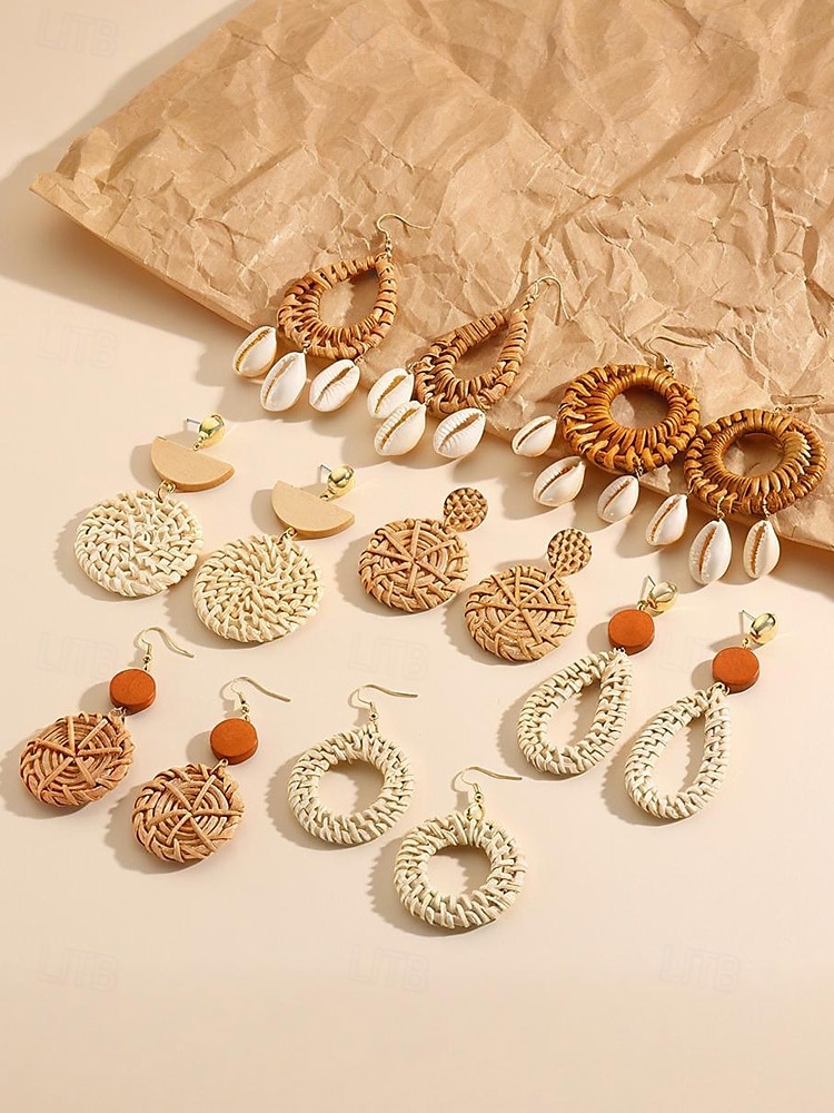 boho shell drop fülbevaló nőknek – kézzel készített rattan kör alakú lógó fülbevaló természetes cowrie kagylóval, könnyű tengerparti ékszerek nyári vakációhoz és tengerparti ruhák 2025 - $7.99 –P6