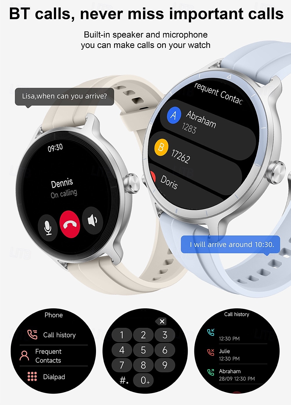 2025年 696 DR03 スマートウォッチ 1.27 インチ スマート·ウォッチ ブルートゥース 歩数計 着信通知 睡眠サイクル計測器 と互換性があります Android iOS 女性 男性 ハンドフリーコール メッセージ受信通知 IPX-0 40mmの時計ケース コレクション – $59.99 –P8